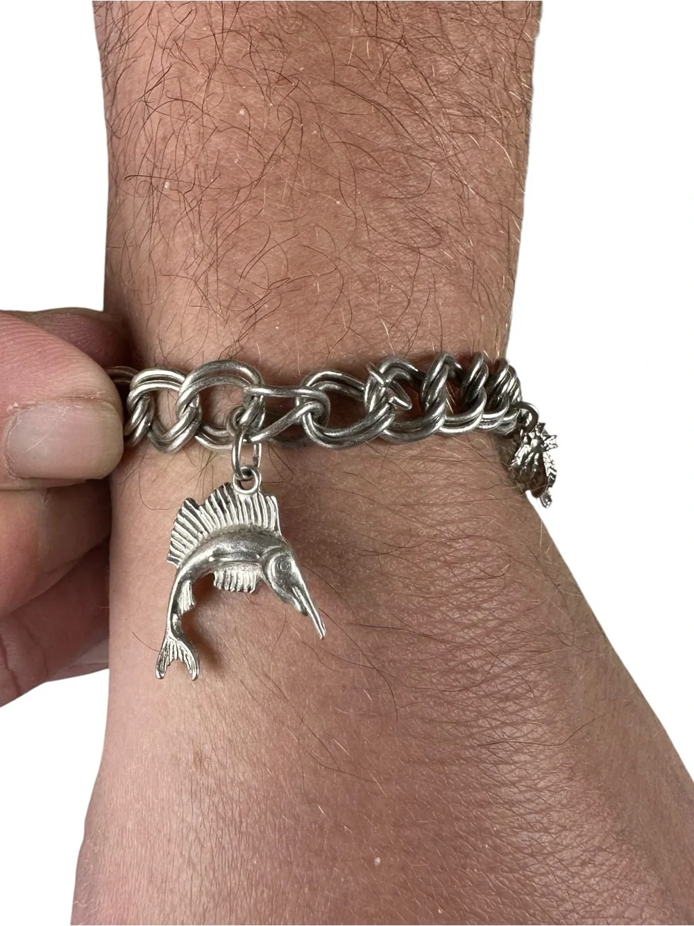 Vtg 925 Sterling Double Link Charm Bracelet 7” Texas Virginia Marlin Palm 20.01g